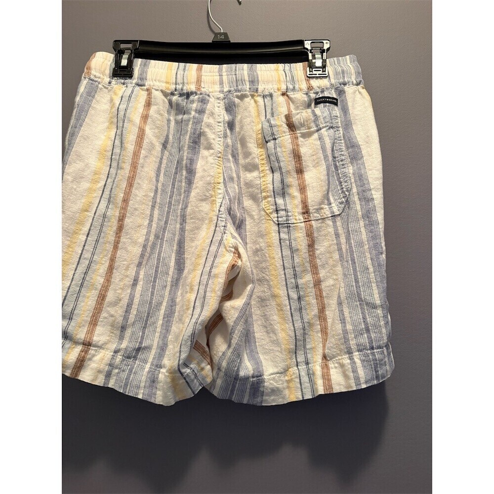 Lucky Brand Sleep Shorts Womens Size S Cream Tan Blue Striped Drawstring - Picture 6 of 10